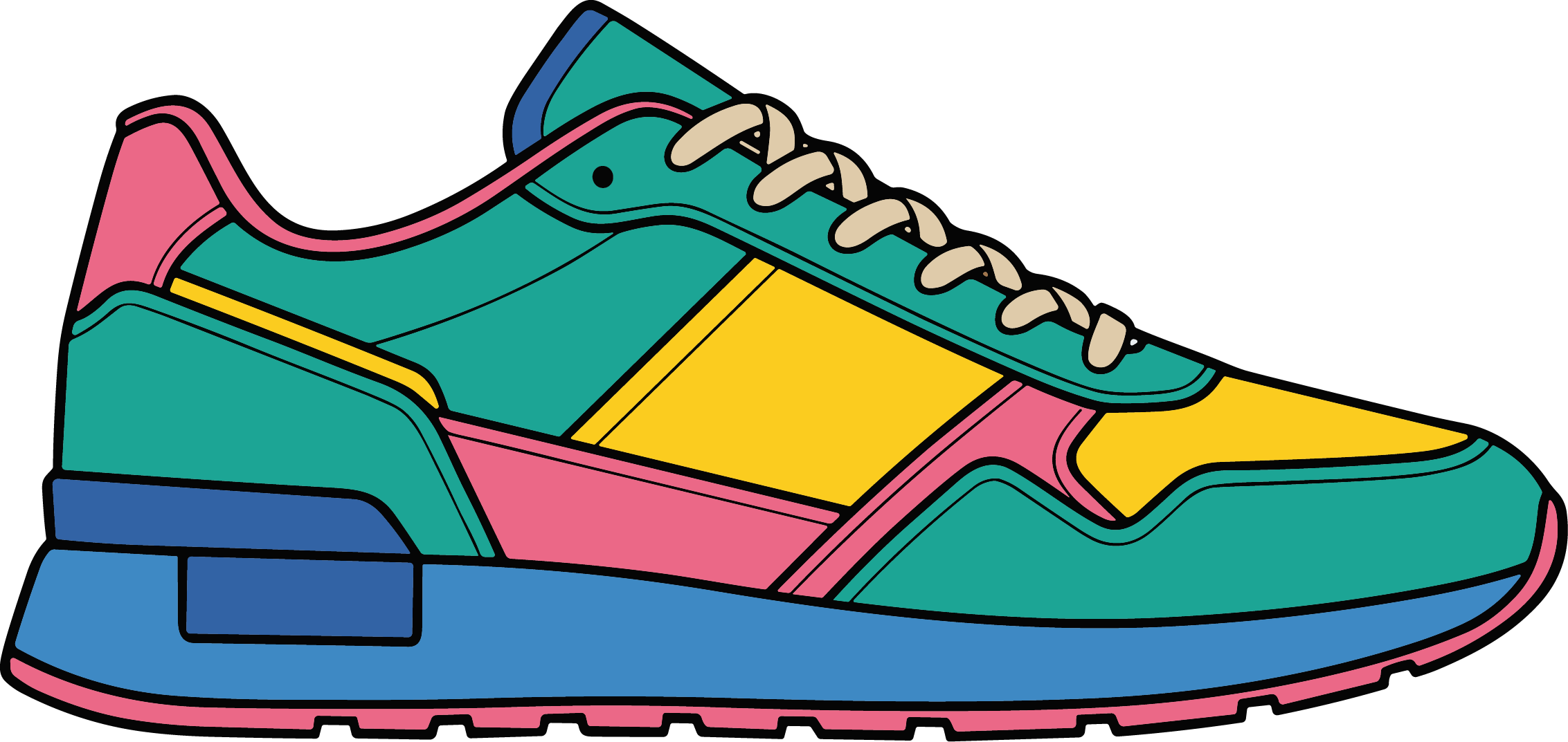 Illustration of a multicoloured running trainer